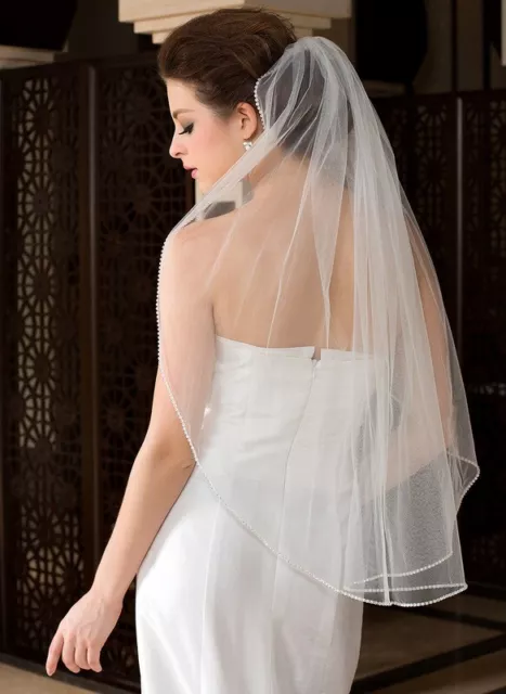Bridal veil Sparkling line beads fingertip veil 42'' inches