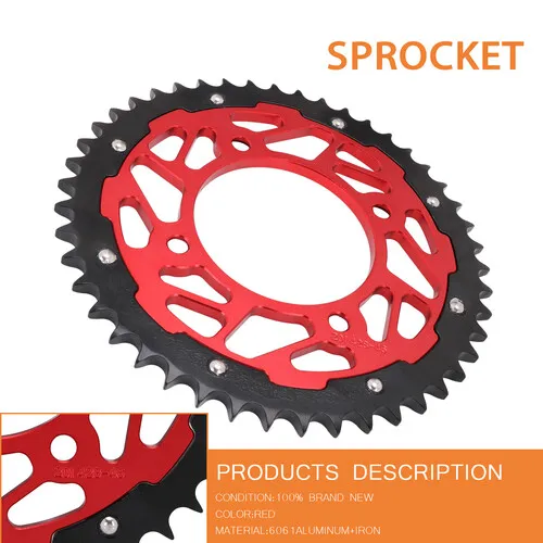 46T Motorcycle Chain Sprocket For CRF125F CRF100F XR100R Dirt Bikes CNC Red