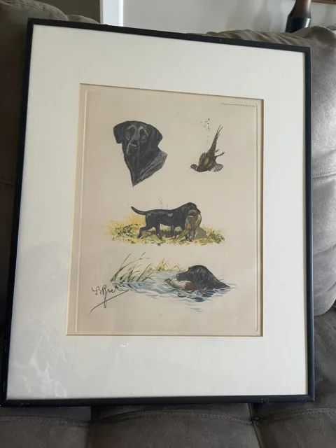 Boris Riab PARIS Signed Lithograph Art Print on Paper Hunting Dog Pheasant Scene