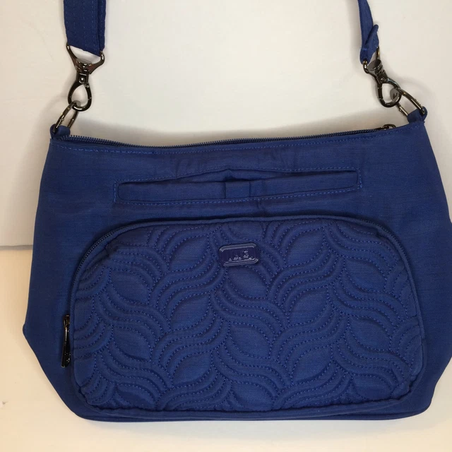 Lug SAMBA Cobalt Blue Leaf Quilt Lined RFID Purse w/Crossbody Strap