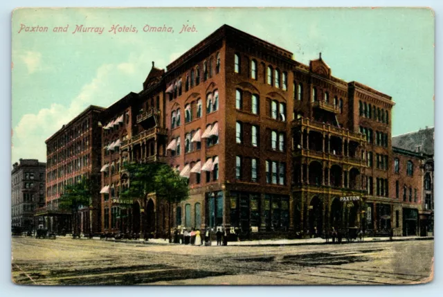 POSTCARD Omaha Nebraska Paxton and Murray Hotels Horses Wagons