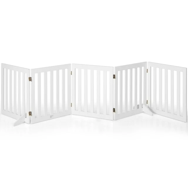 Barrière De Sécurité Pour Chien Animaux De Compagnie Porte Pliable 8panneaux Bois Peuplier Blanc 02 0023266 93946521