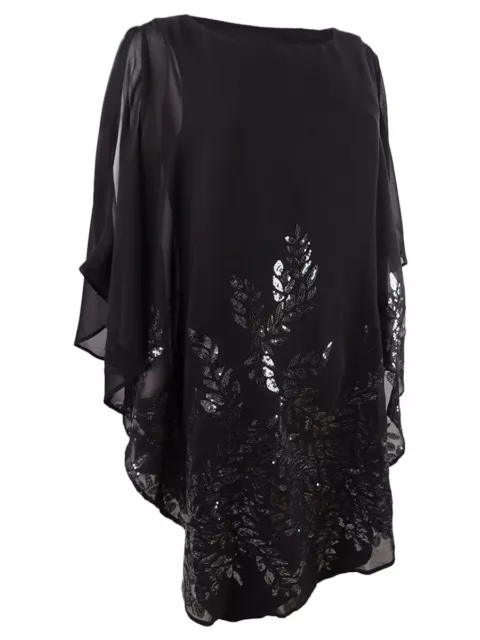 Xscape Women's Embellished Cape Overlay Dress Black  Size 6