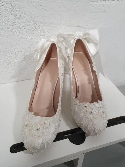 Wedding shoes for Bride 3.5"White lace, ribbon EU 38/ US 7.5