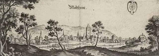 HOLZHEIM / Holtzheim - Vogelschau - Matthäus Merian - Kupferstich 1643