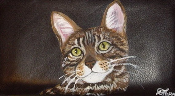 Bengal Cat Checkbook Cover Custom Painted Leather