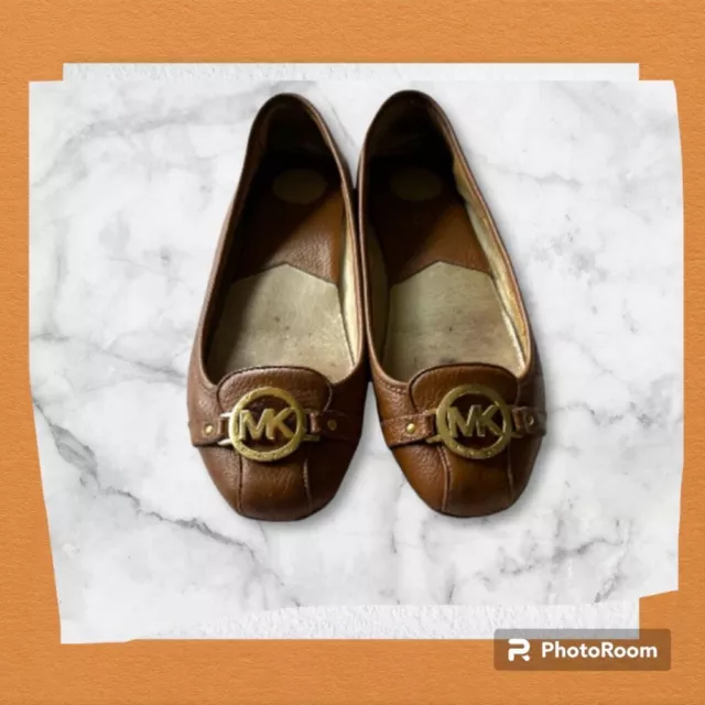 Michael Kors Fulton Flats Women’s Sz 11M Brown Leather Moccasin Gold Logo Shoes