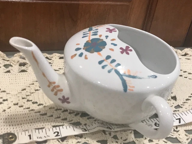 Antique Medical Porcelain Invalid/Infant Feeder Pap Boat Curved Top  Blue Red