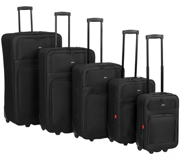 Slazenger 5 Piece Soft Case Luggage Set Trolley Suitcase Black