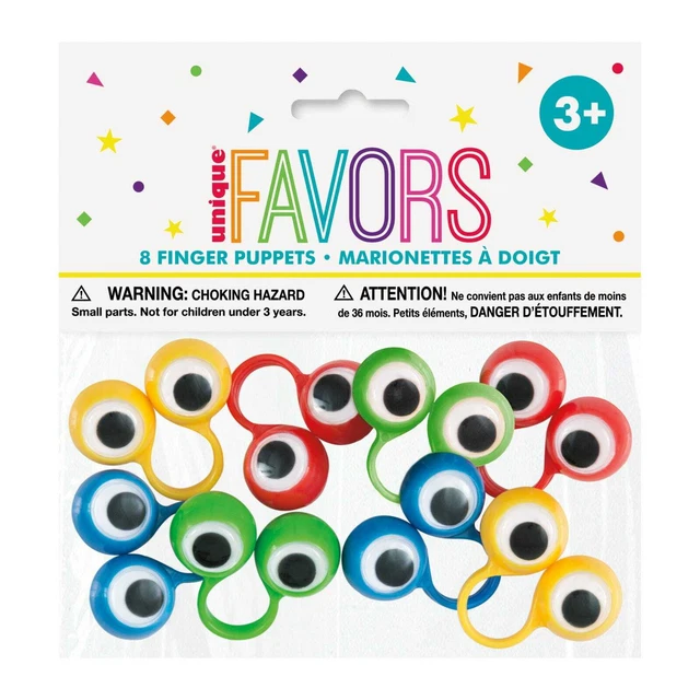 Googly Eyes Finger Puppets Toys Fidget Sensory Rings 8Pk Kids Party Loot Favours