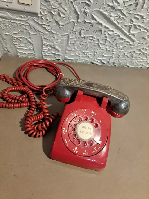 Vintage Western Electric 500 Red Desk Phone Sterling Silver Handle Cover RARE