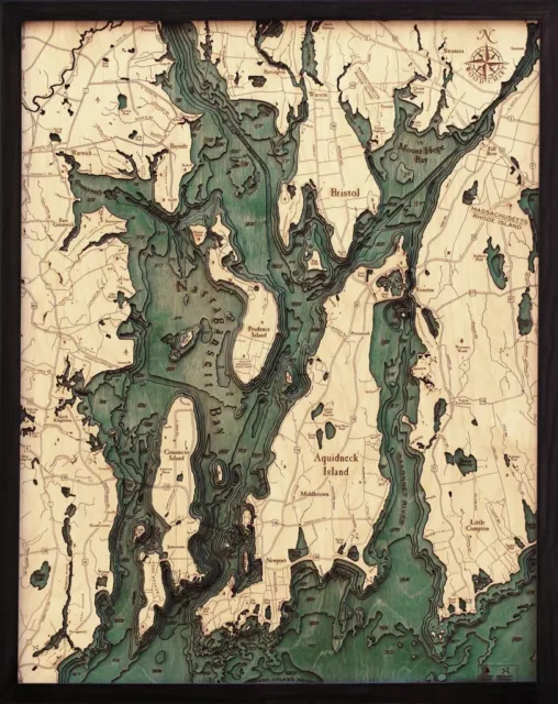 Narragansett / Newport, Rhode Island 3-D Nautical Wood Chart, Large, 24.5" x 31"