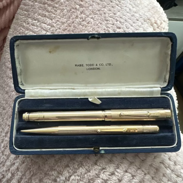 Vintage Swan Mabie Todd Gold Covered Fountain Pen + Fine Poynt Pencil Set