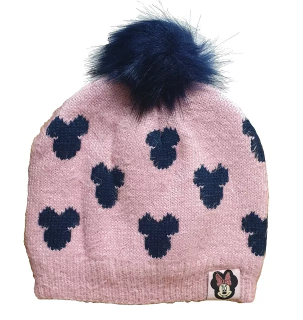 Girls Disney Minnie Mouse Cute Bobble Beanie Hat Age 4-10 Years Pink