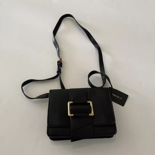 Forever 21 Black Faux Leather Mini Crossbody Purse with Gold Clasp