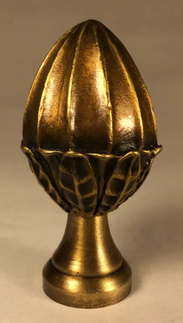 New 2 1/8" Acorn Cast Metal Lamp Harp Finial w/ Antique Brass Finish, #LF074A