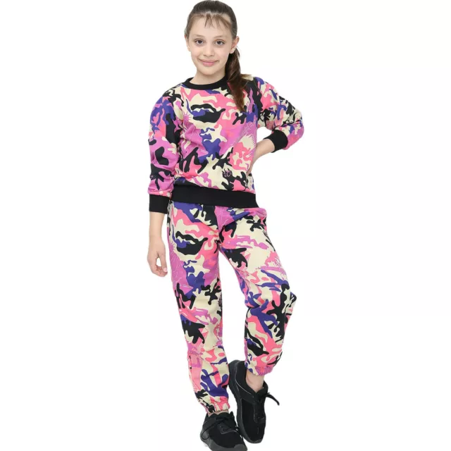 Kids Girls Boys Camouflage Baby Pink Crew Neck Tracksuit Sweatshirt Jogging Suit