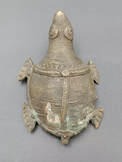 Antique 18th Indian Bronze Dhokra Tribal Tortoise Figurine Statue Art Sculpture