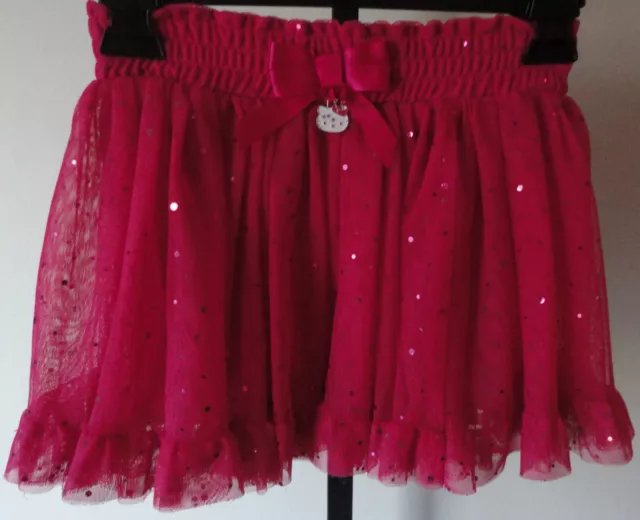 Hello Kitty Girl's Tutu Skirt 6X Pink Sequin Mesh Charm Tulle Lined Layered
