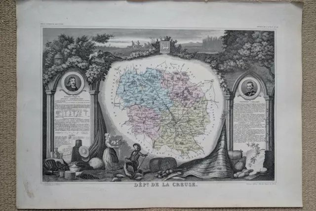 Antique Large Hand Coloured Map by Levasseur, De La Creuse 1856