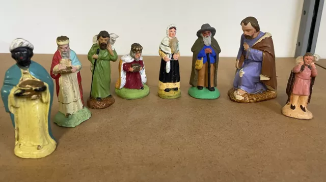 Lot de Santons Ancien Crèche Terre Cuite XIXeme Noël Roi Mage