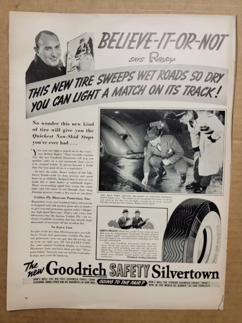 Vintage 1939 BF Goodrich Silvertown Tires Ripley's Print Ad Advertisement