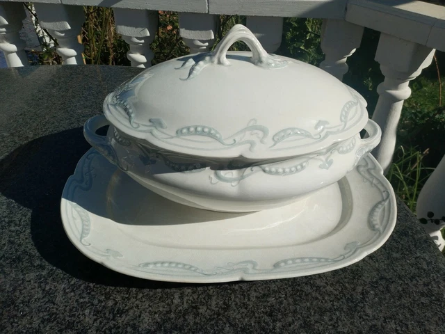 Soupière et plat Sarreguemines art nouveau  'pois' terre de fer