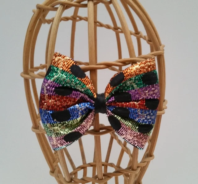NEUF VINTAGE ANNÉES 80 BARRETTE NŒUD BRILLANT MULTICOLORE largeur 9 cm H 7,5 cm