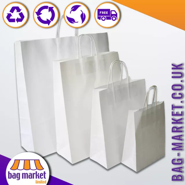 White Paper Carrier Bags - Twist Handles - Ribbed -Gift, Party, Takeaway, Strong