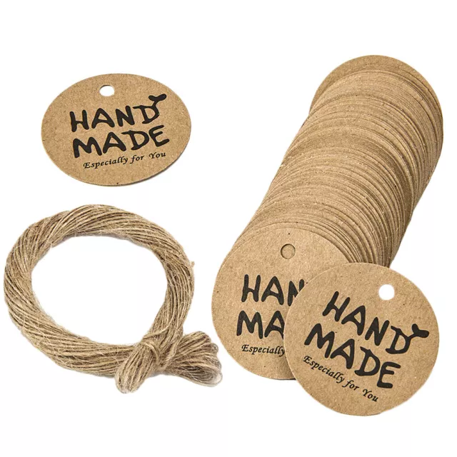 100pcs (Handmade)Kraft Paper Gift Tags Wedding Party Xmas Hanging Label