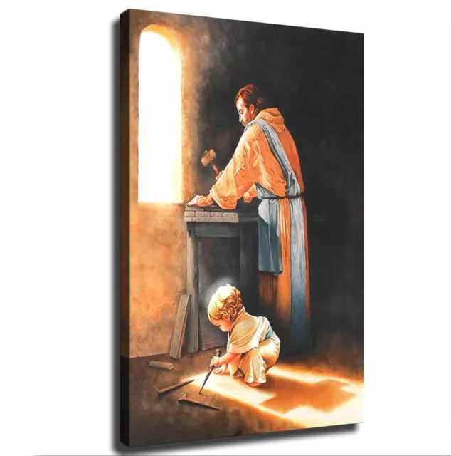 Destiny Boy Jesus Nail Spikes In Joseph's Carpenter Shop Poster Framed Canvas