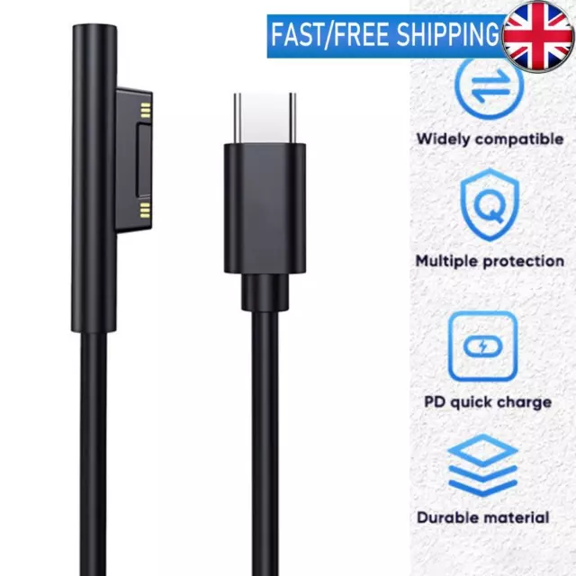 USB Type C Power Supply PD Fast Charger Cable for Microsoft Surface Pro 7 6 5 4