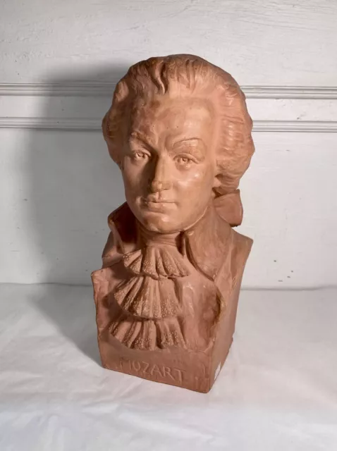 Marcel Bouraine. 1886-1948. Belle sculpture en terre cuite. Buste de Mozart.