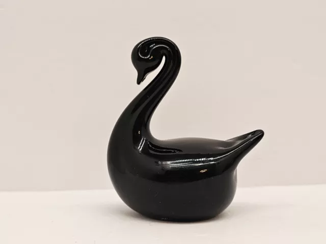 Titan Art Glass Graceful Swan Figurine Black Paperweight Signed