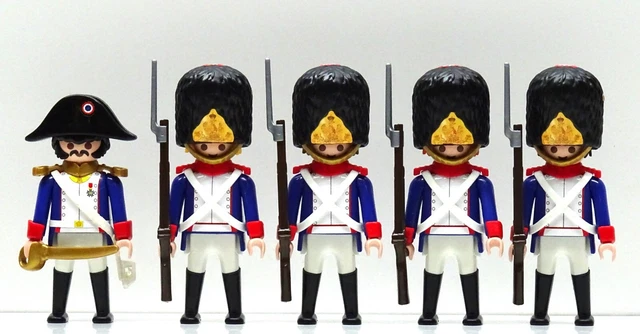 4 Grenadiers + 1 Officier Playmobil - Garde Elite Habits Rouges, Soldats Napoléon - Modifiés