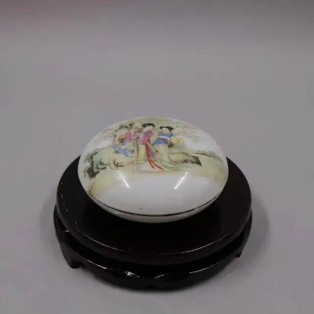 Chinese Famille Rose Porcelain Maid Pattern Ink Box Rouge Case 4.21 inch 2