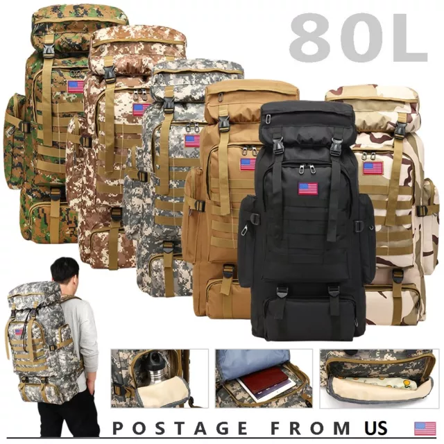 80L Military Tactical Backpack Large Army Molle Bag Rucksack 3 Day Assault Pack