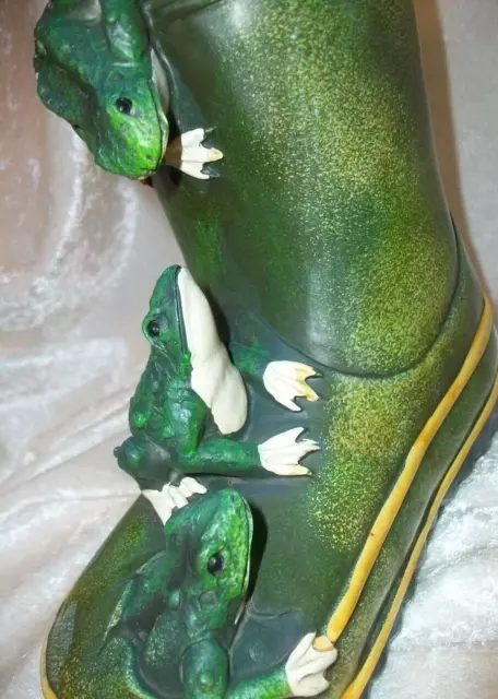 Vintage Green Tree Frogs Rubber Wellington Rainboot Outdoor Garden Planter Decor