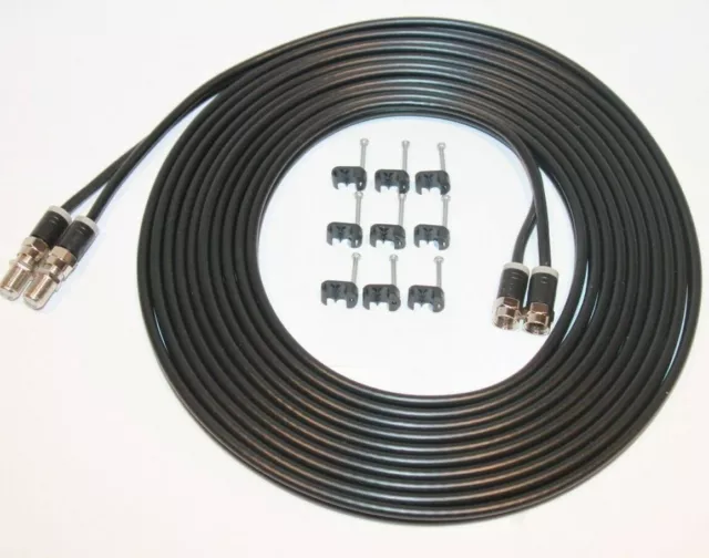 6 Metre Twin Satellite Sky Q Extension Cable compression plug Black Coax Shotgun