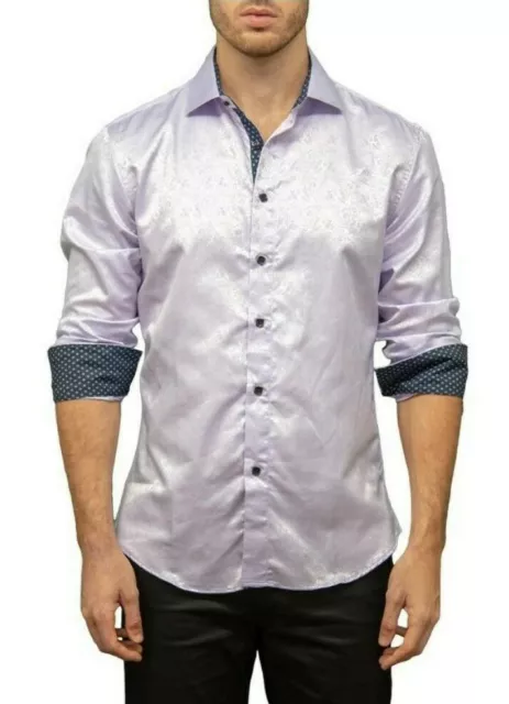 BESPOKE Moda Men's Italian Fashion Long Sleeve lilac shirt paisley collar/cuffs