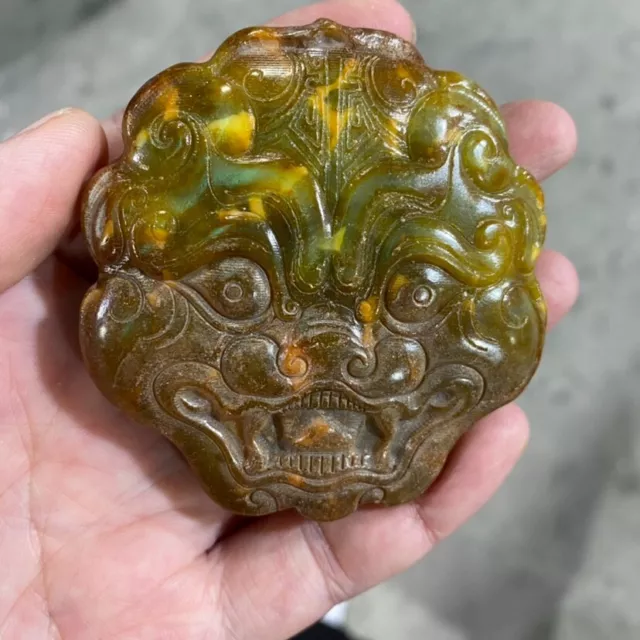 Chinese Old Jade Collection Red Mountain Culture Jade Stone Divine Beast Pendant