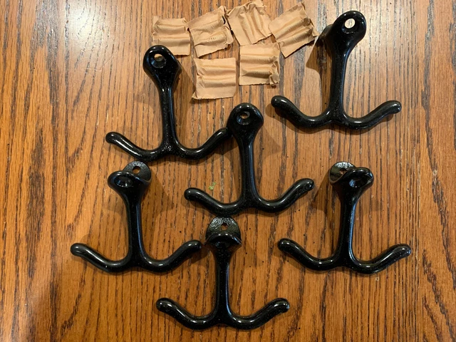 Set 6 Vintage NOS Corbin Cast Iron Schoolhouse Coat Room Hooks Original Screws
