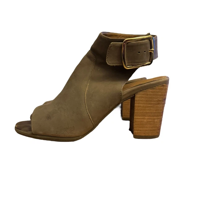 VIONIC BLAKELY HEELED Sandal Bootie Peep Toe Ankle Strap Tan Suede