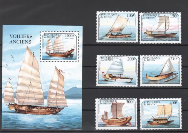 BENIN YEAR 1999 OLD SHIPS NAVIGATION SOUVENIR SHEET + SET OF 6 Fine MNH