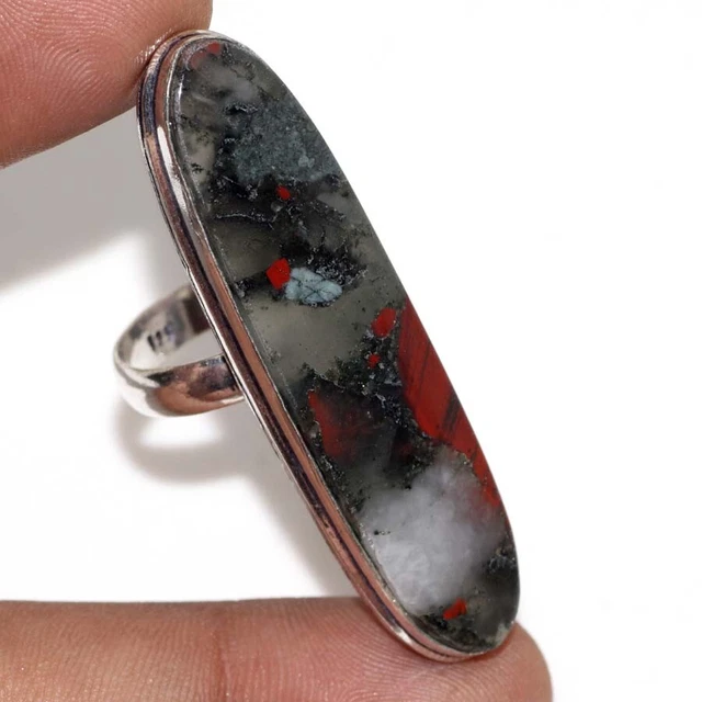 African Bloodstone 925 Silver Plated Gemstone Ring US 7 Exquisite Gift GW