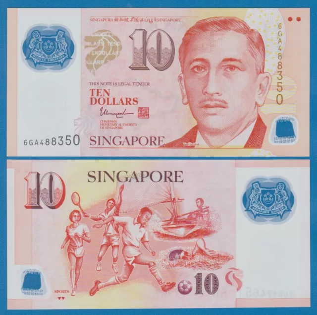 Singapore 10 Dollars P 48 New ND 2020, 2 Inverted Triangle on back, UNC Polymer