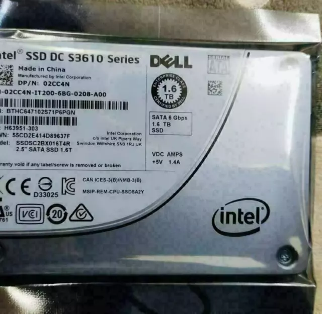 1.6TB SSD Intel Enterprise 2.5" S3610 Series DC 02CC4N SSDSC2BX016T4R SATA Dell