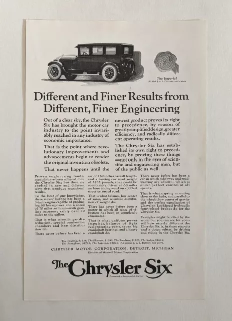 1927 The Chrysler Six Vintage Print Ad Chrysler Motors USA Auto EUC Original