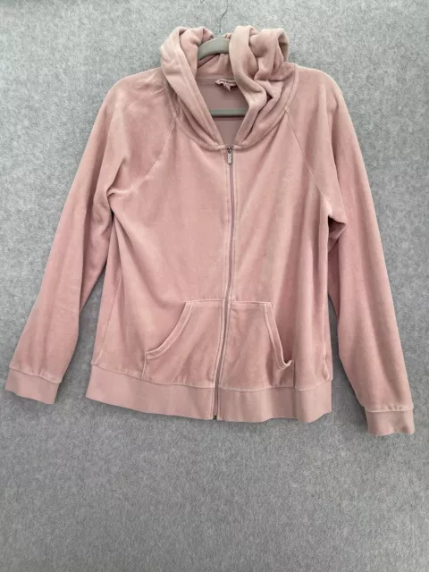 Juicy Couture Women's Full Zip Track Jacket Velour Pink Long Sleeve XL Cotton