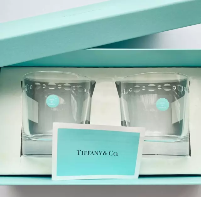 Tiffany & Co Pair Swing of Rock Glass Tumbler with Blue BOX